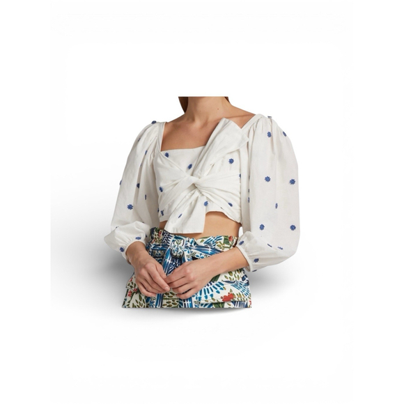 Farm Rio Tops - Farm Rio crop embroidered floral top With Tie On Front Size Medium